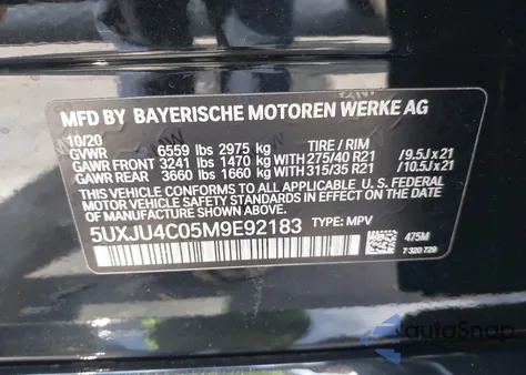 2021 BMW X5 M50I z USA, uszkodzony, nr VIN 5UXJU4C05M9E92183